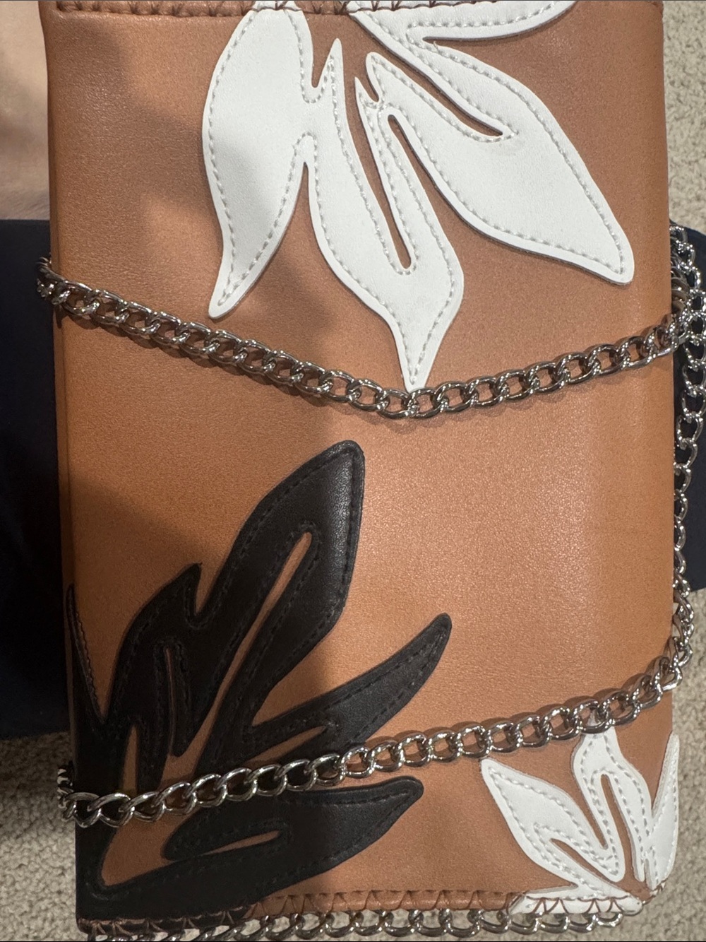 Chelsea28 Tan Crossbody with White & Black Floral Appliqués